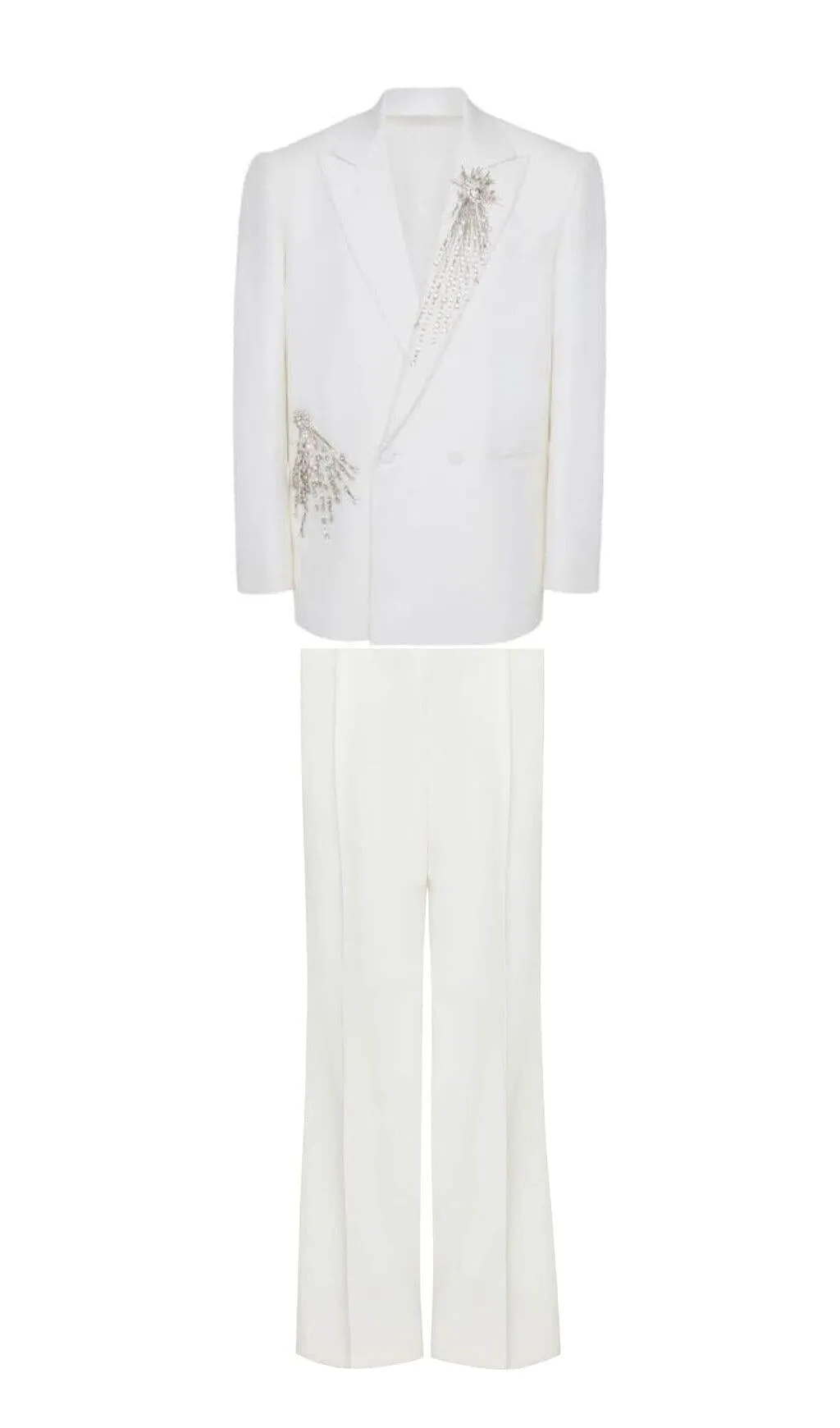 CRYSTAL EMBELLISHED CREPE SUIT SET IN WHITE
