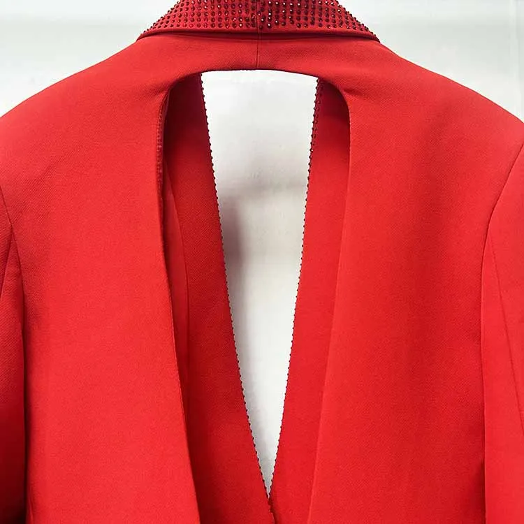 Crystal Embellished Jacket Tunic Spliced Button Diamond Blazer