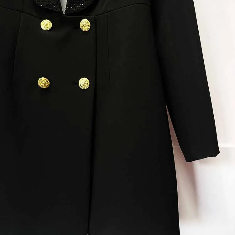 Crystal Embellished Jacket Tunic Spliced Button Diamond Blazer