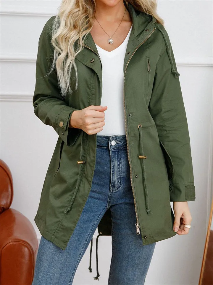 Daily Hooded Lightweight Long Sleeve Windproof Women Coats