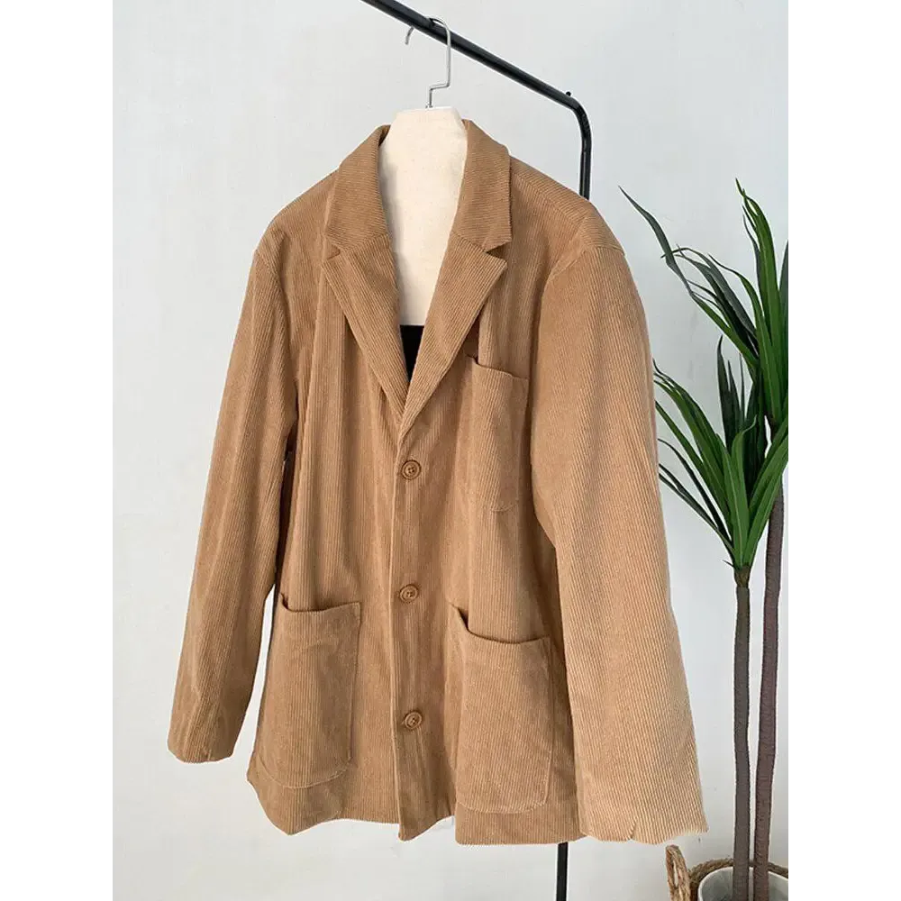 Dark Academia Corduroy Long Jacket for a Stylish Statement