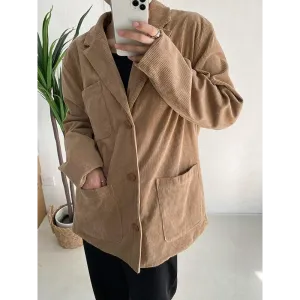 Dark Academia Corduroy Long Jacket for a Stylish Statement