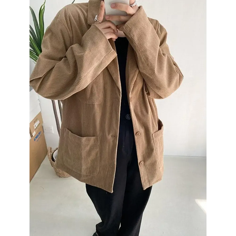 Dark Academia Corduroy Long Jacket for a Stylish Statement