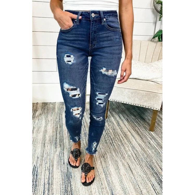 Dark Blue Distressed Skinny Jeans
