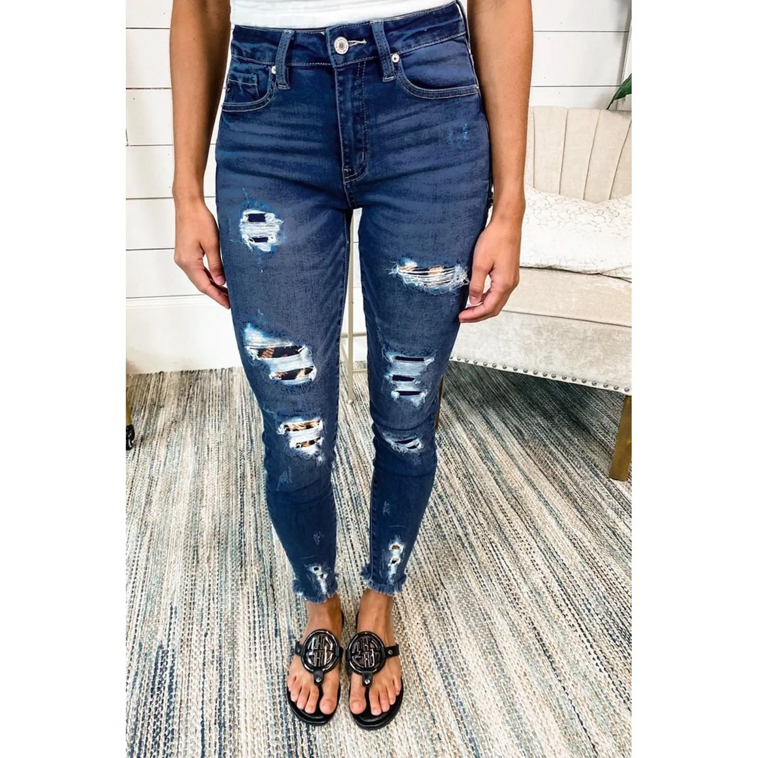 Dark Blue Distressed Skinny Jeans