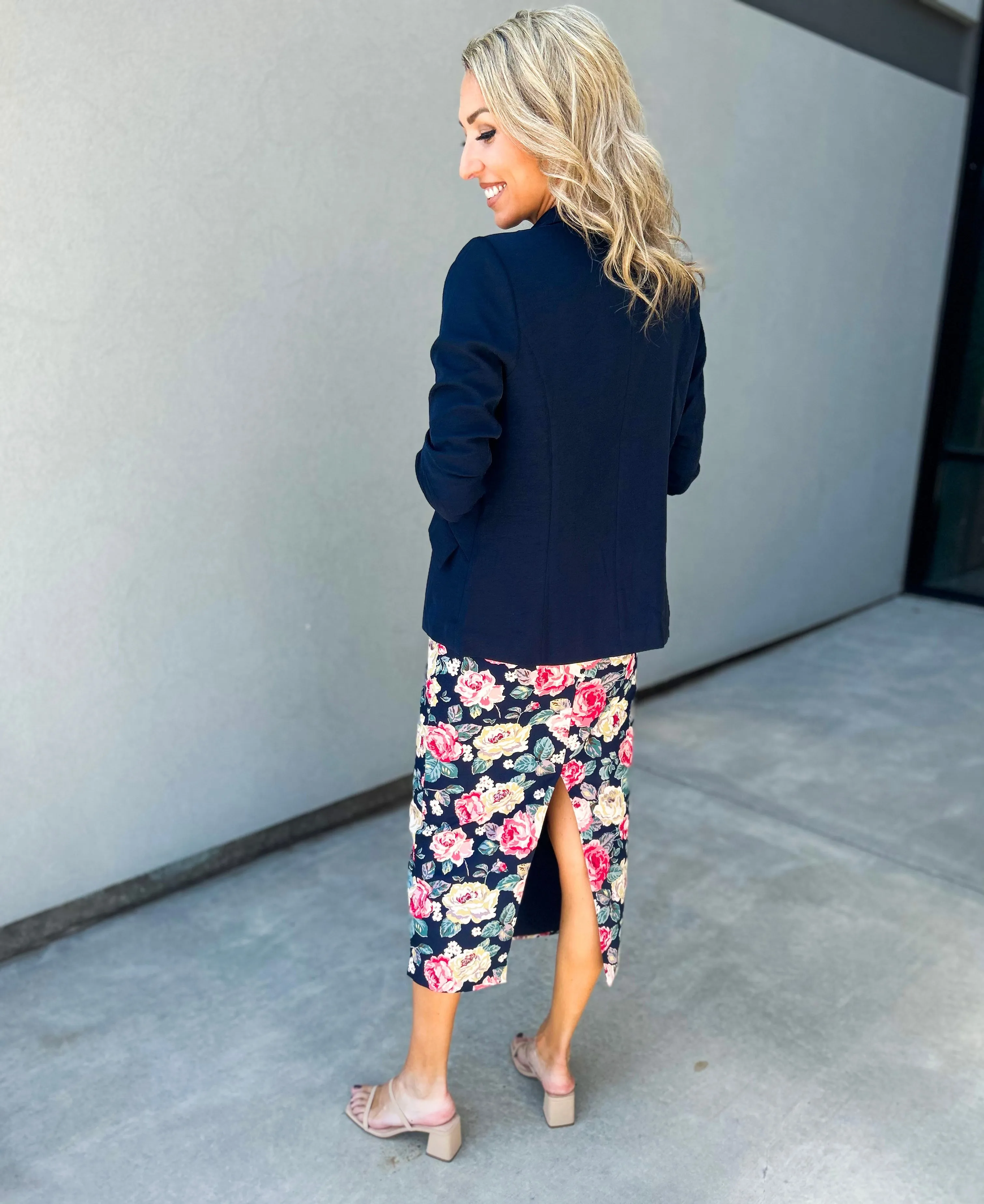 Demi Floral Lined Blazer (Navy)