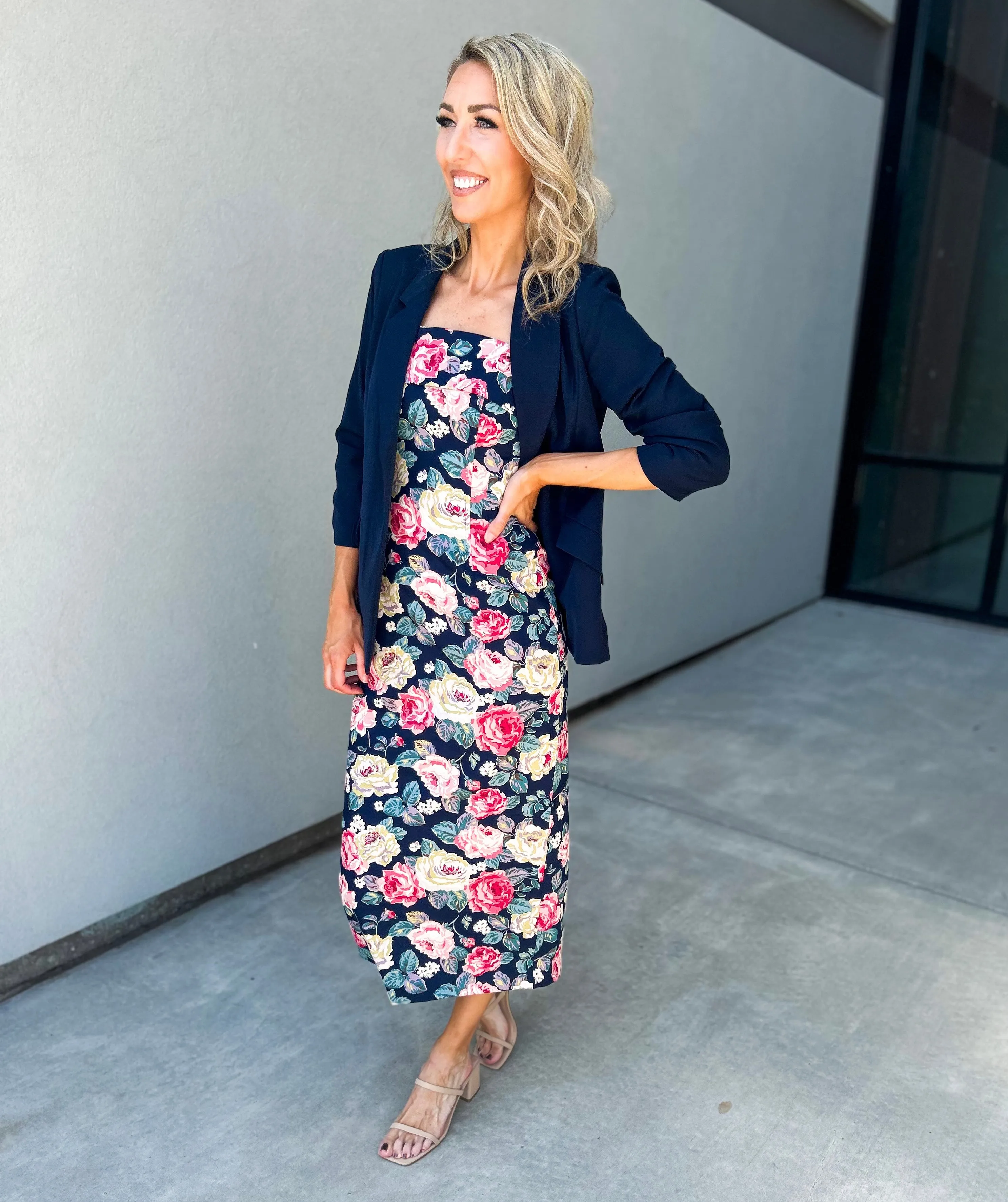 Demi Floral Lined Blazer (Navy)