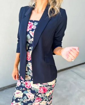 Demi Floral Lined Blazer (Navy)