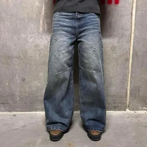 Distressed blue denim
