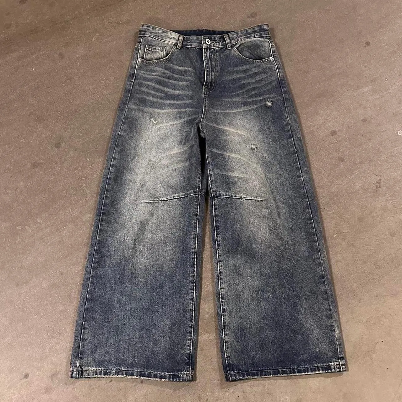 Distressed blue denim