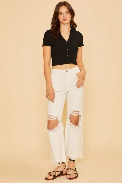 Distressed Raw Hem Jeans-Trendy Jeans