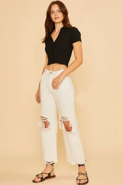 Distressed Raw Hem Jeans-Trendy Jeans