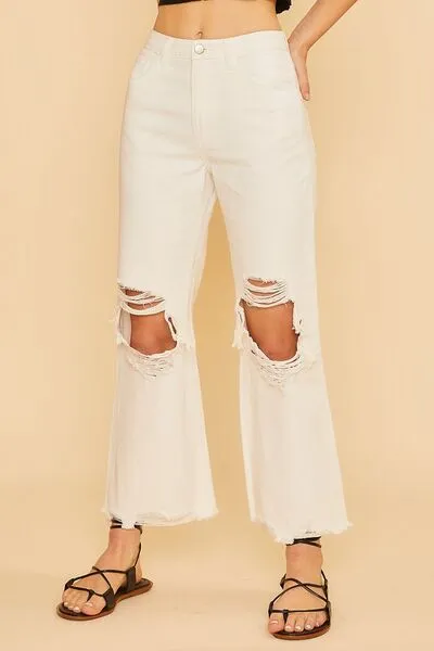 Distressed Raw Hem Jeans-Trendy Jeans