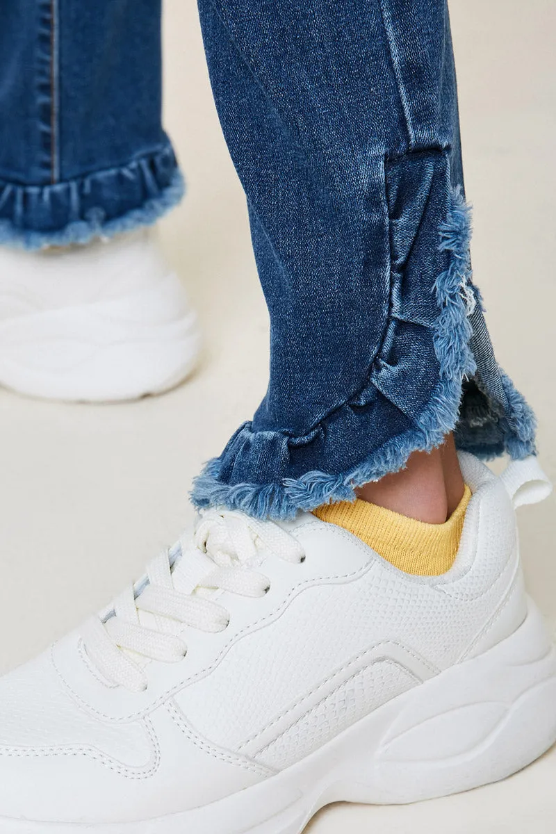 Distressed Ruffle Hem Jeans