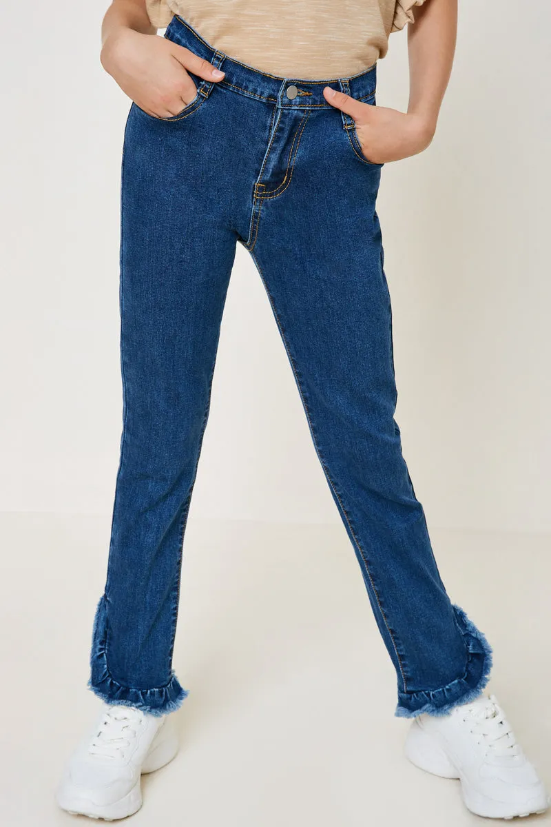 Distressed Ruffle Hem Jeans