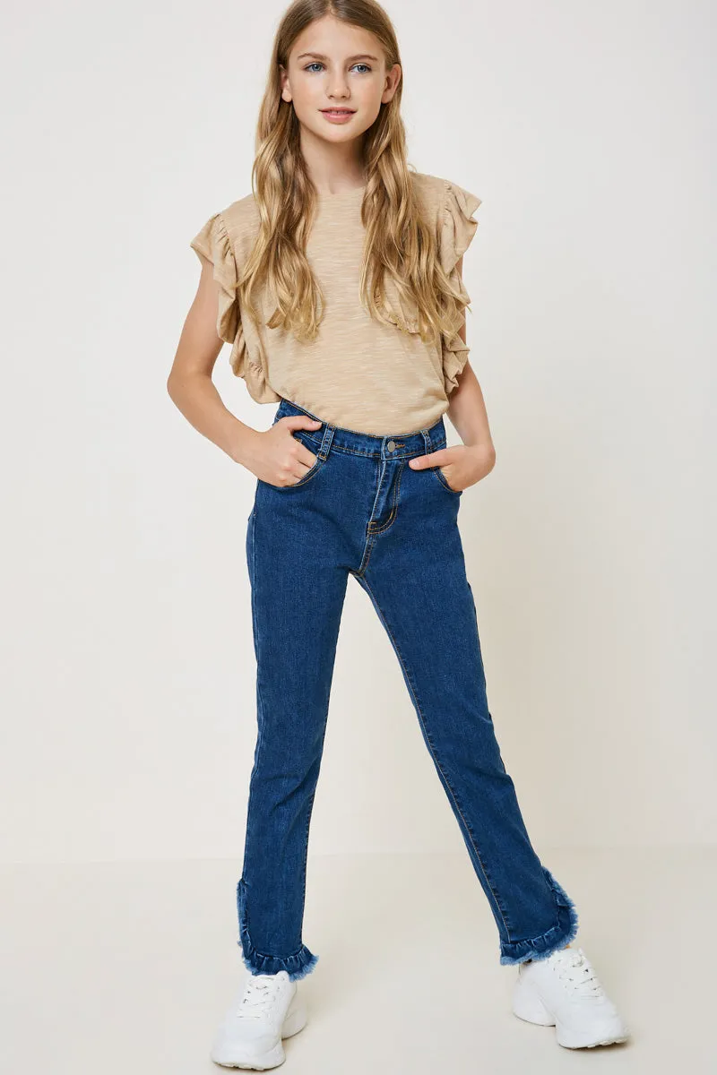 Distressed Ruffle Hem Jeans