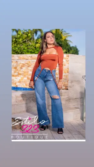 Distressed Wide Leg Dark Jean (Jean Only)