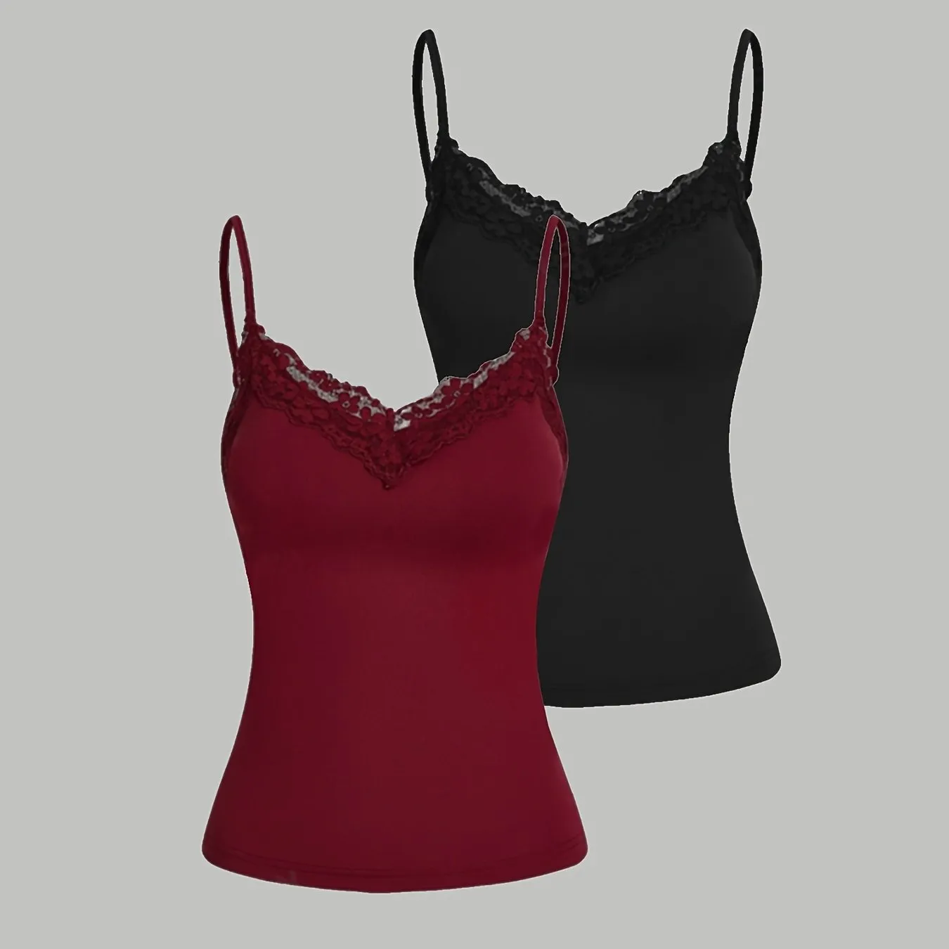 Elegant Lace-Trimmed Two-Piece Camisole Set - V-Neck Tank Top