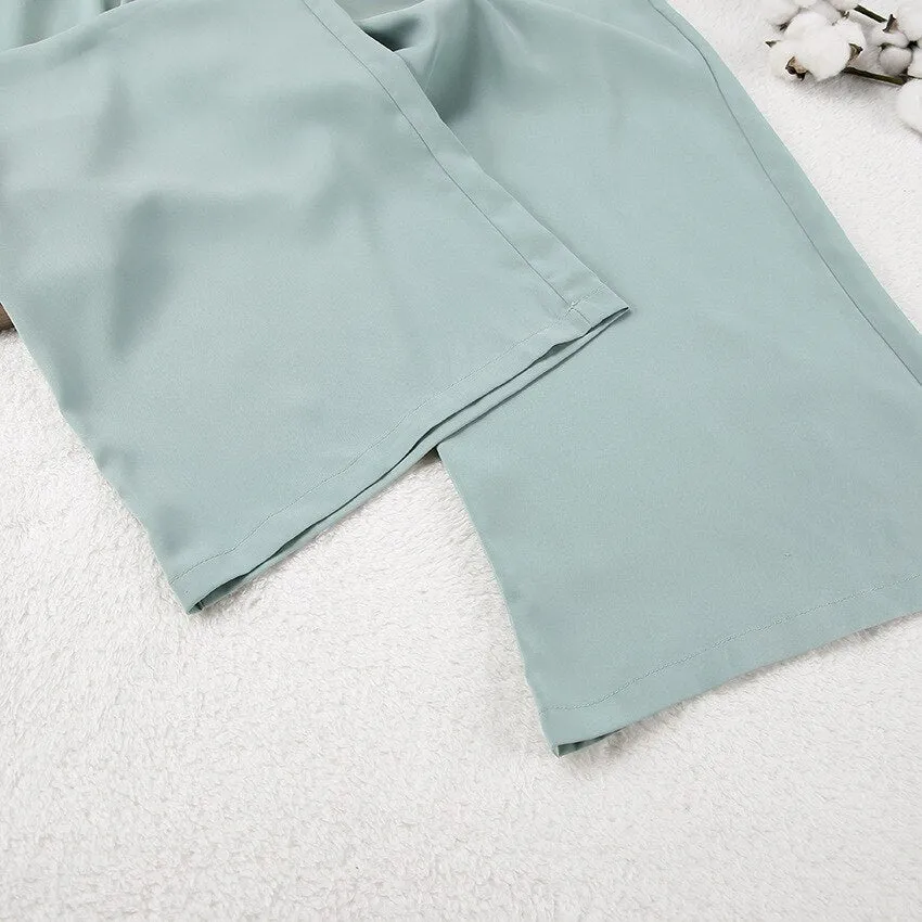Elegant Long Sleeve Solid Color Sleepwear 2 Piece Set Women's Loose Pajama Lounge Set