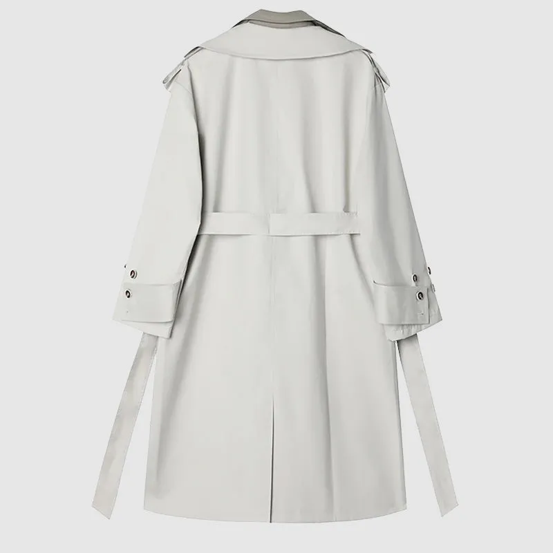 Elegant Women's Long Windbreaker with Contrasting Neckline