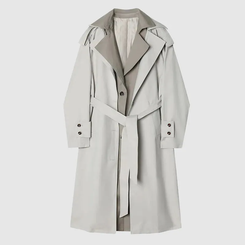 Elegant Women's Long Windbreaker with Contrasting Neckline