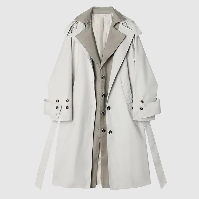 Elegant Women's Long Windbreaker with Contrasting Neckline