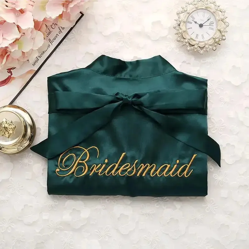 Embroidery Bride Bridesmaid Wedding Robe Gift Sexy Elegant Kimono Sleepwear Lady Bathrobe Intimate Lingerie Satin Home Dress