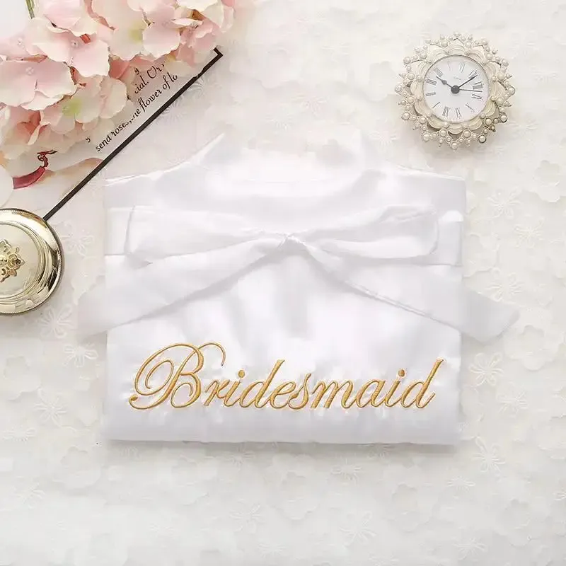 Embroidery Bride Bridesmaid Wedding Robe Gift Sexy Elegant Kimono Sleepwear Lady Bathrobe Intimate Lingerie Satin Home Dress
