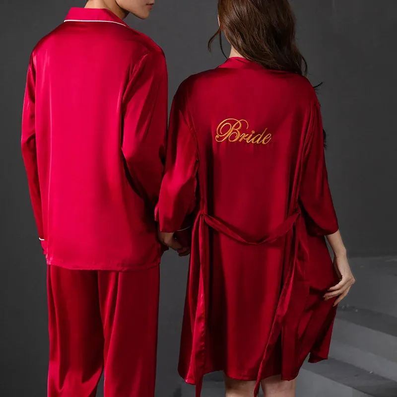 Embroidery Bride Bridesmaid Wedding Robe Gift Sexy Elegant Kimono Sleepwear Lady Bathrobe Intimate Lingerie Satin Home Dress