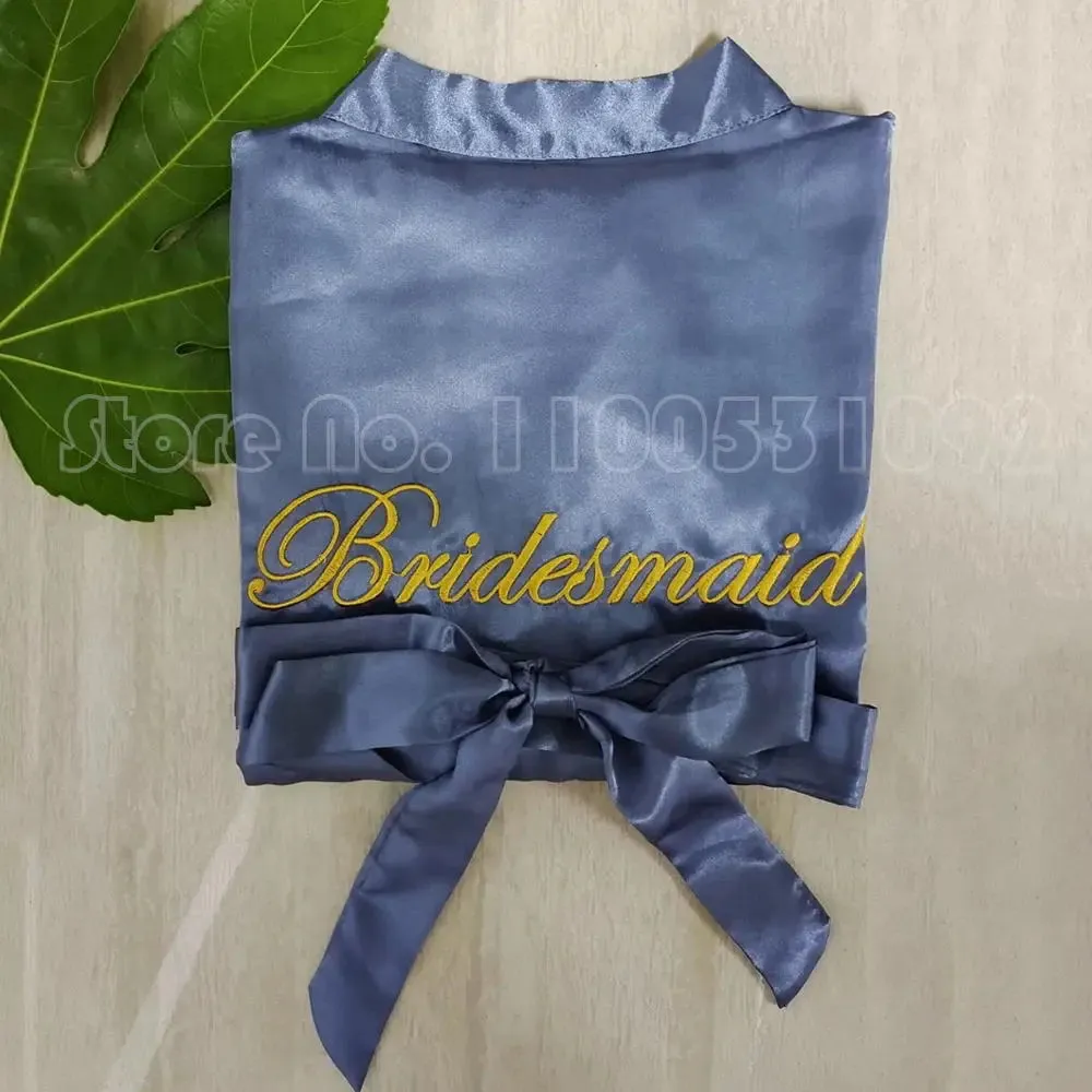 Embroidery Bride Bridesmaid Wedding Robe Gift Sexy Elegant Kimono Sleepwear Lady Bathrobe Intimate Lingerie Satin Home Dress