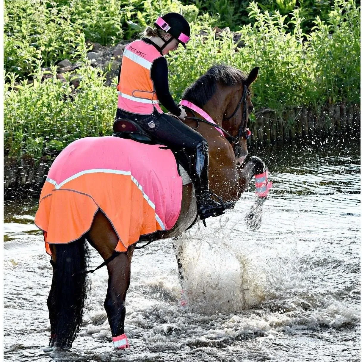 Equisafety Multi Colour Hi Vis Waistcoat  - Pink/orange