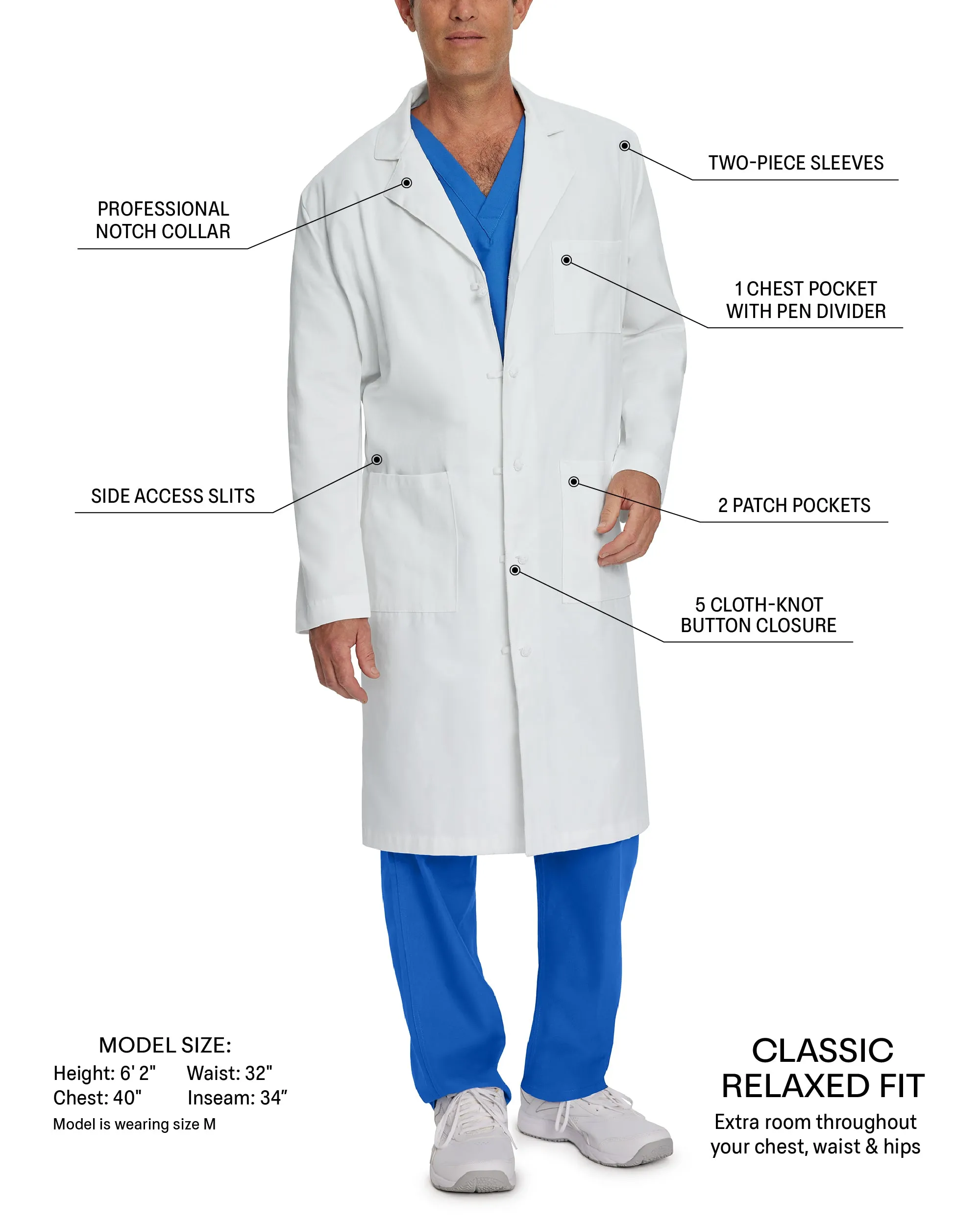 Essential Lab Coats 3138 Men's 3 Pocket Full Length White Coat White