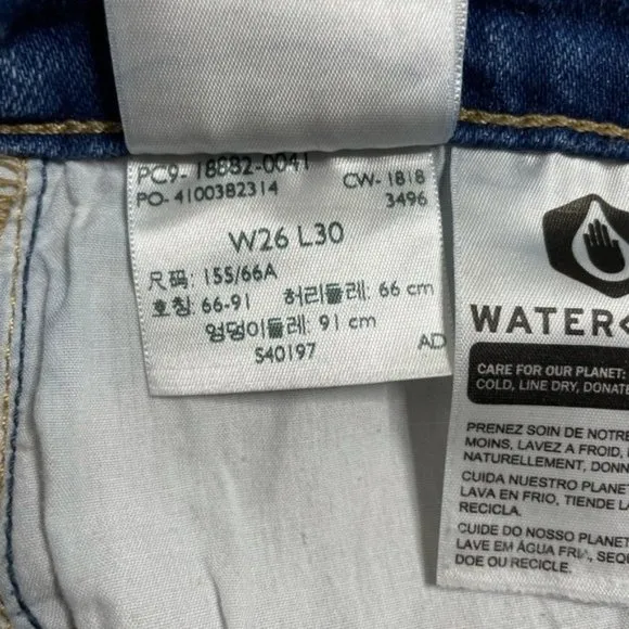 FP Levi's 721‎ Blue Denim Rugged Skinny Distressed Jeans 26