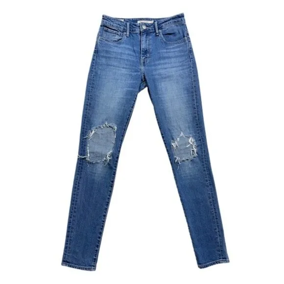 FP Levi's 721‎ Blue Denim Rugged Skinny Distressed Jeans 26