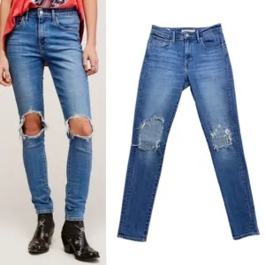 FP Levi's 721‎ Blue Denim Rugged Skinny Distressed Jeans 26