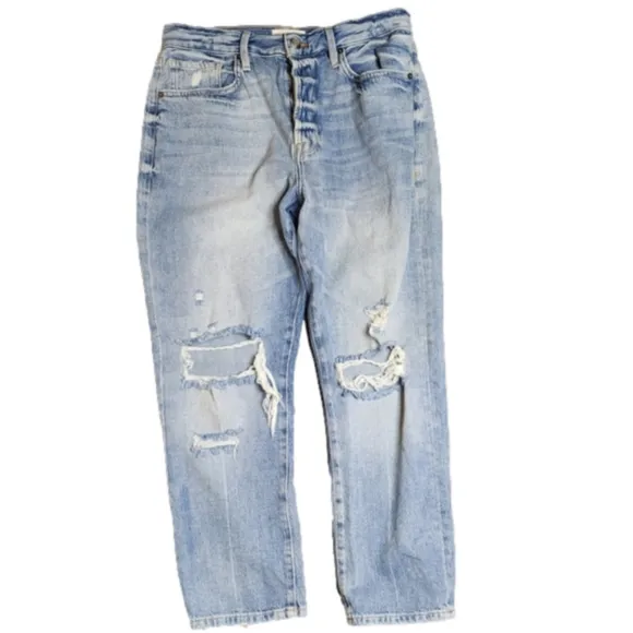 Frame Le Original Jeans Straight Leg High Rise Distressed Size 30
