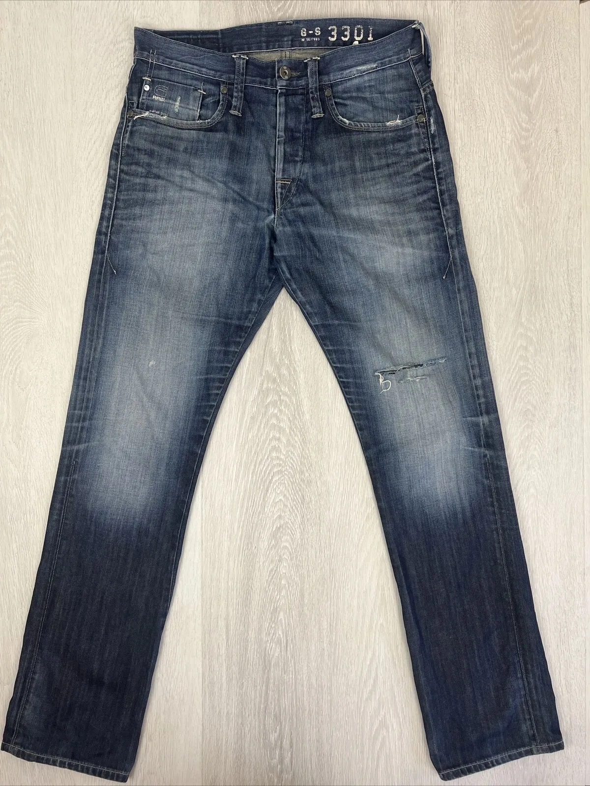 G-Star Mens Slim Denim Jeans 3301 Size 33/34