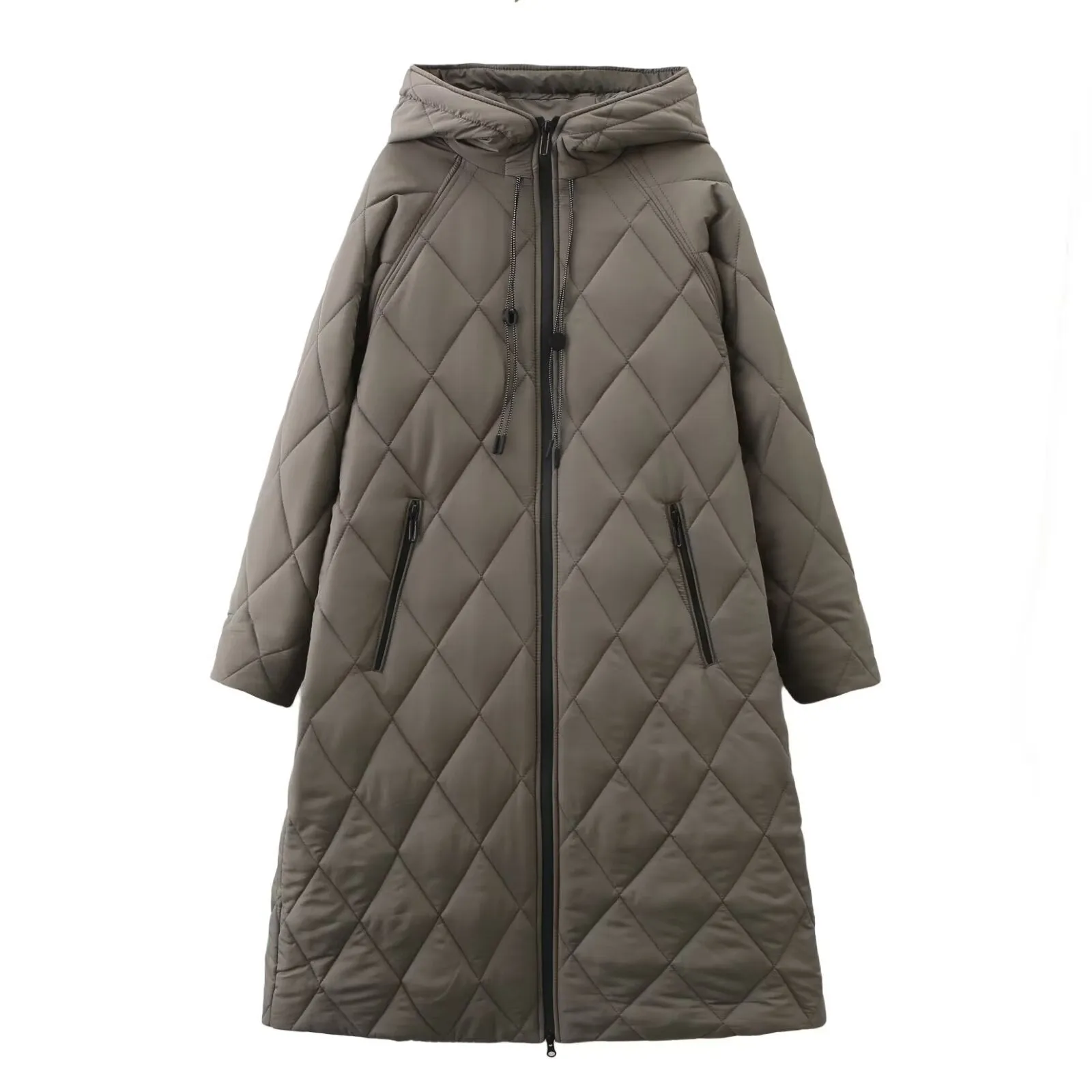 Geometrical Design Cotton Hooded Long Coats