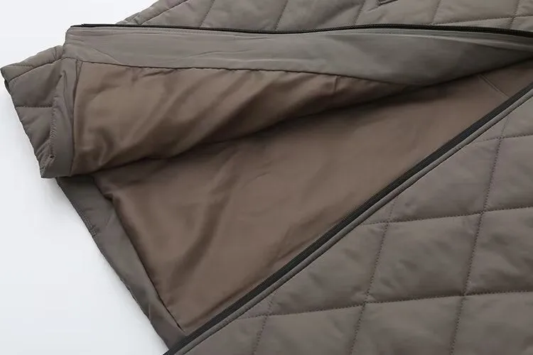Geometrical Design Cotton Hooded Long Coats