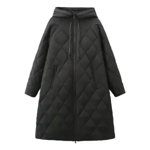 Geometrical Design Cotton Hooded Long Coats