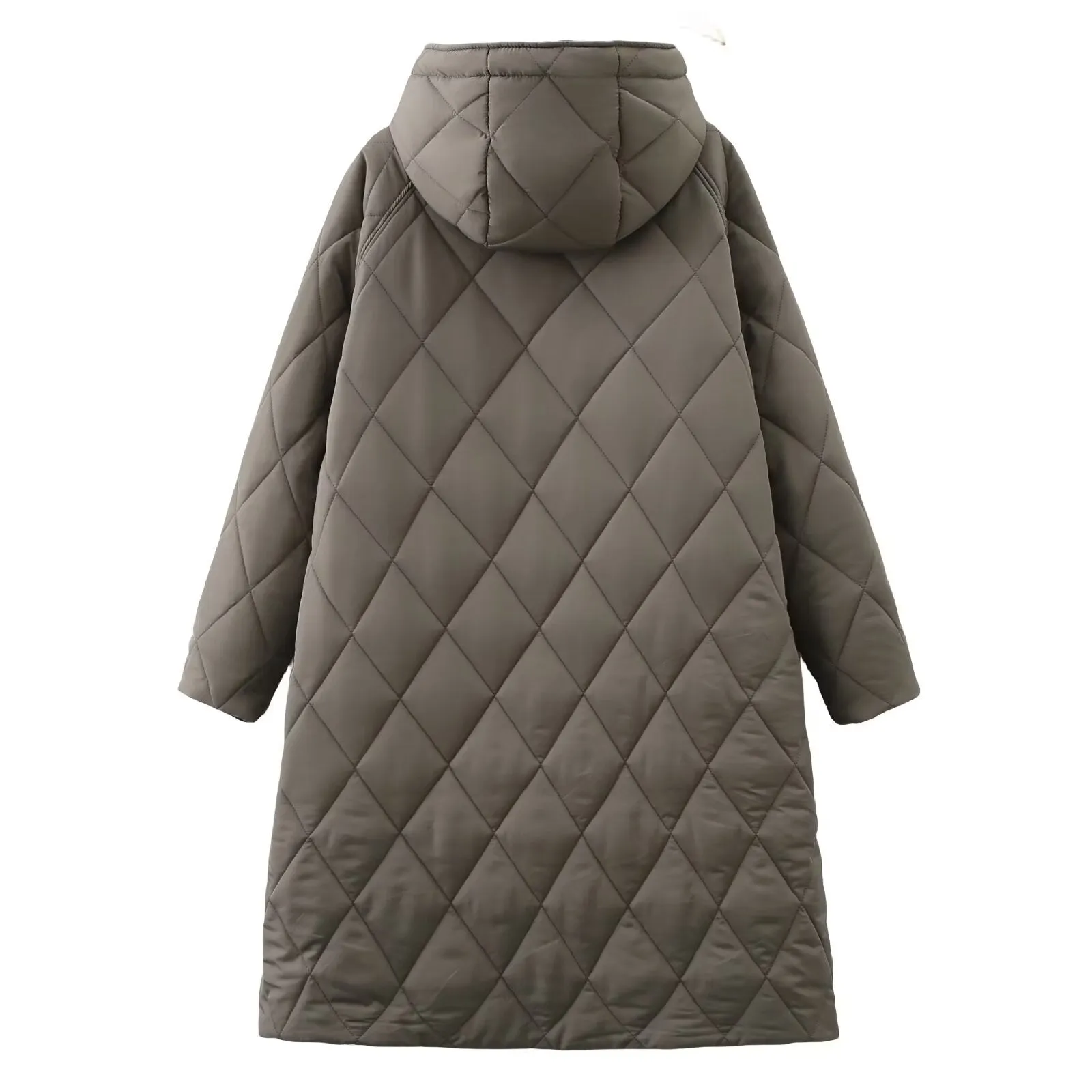 Geometrical Design Cotton Hooded Long Coats