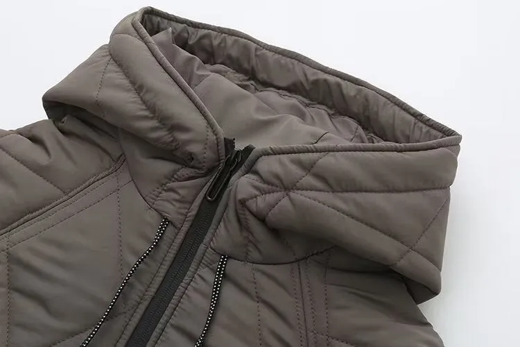 Geometrical Design Cotton Hooded Long Coats