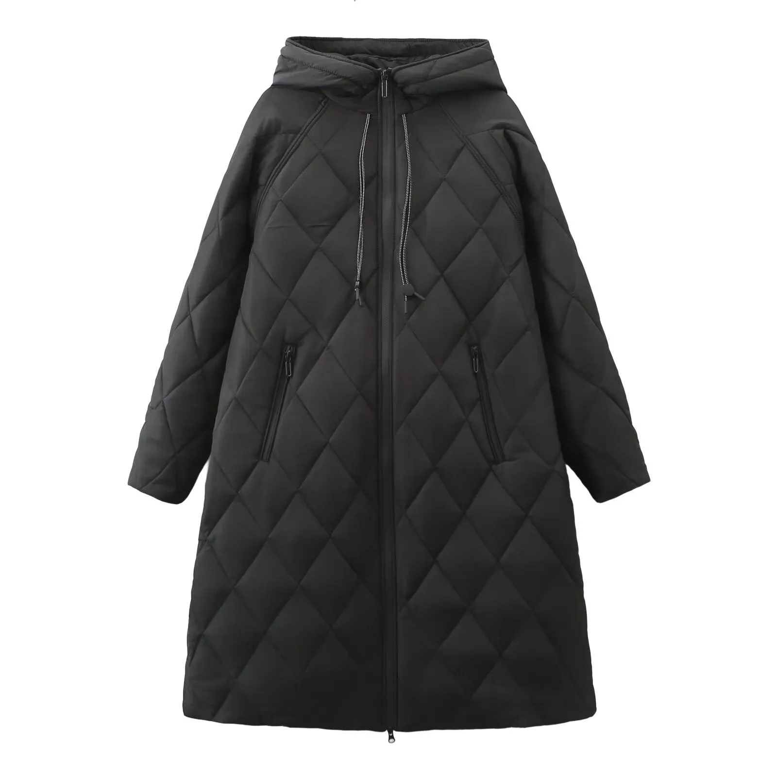 Geometrical Design Cotton Hooded Long Coats