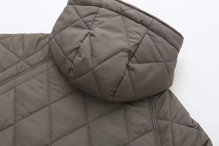 Geometrical Design Cotton Hooded Long Coats