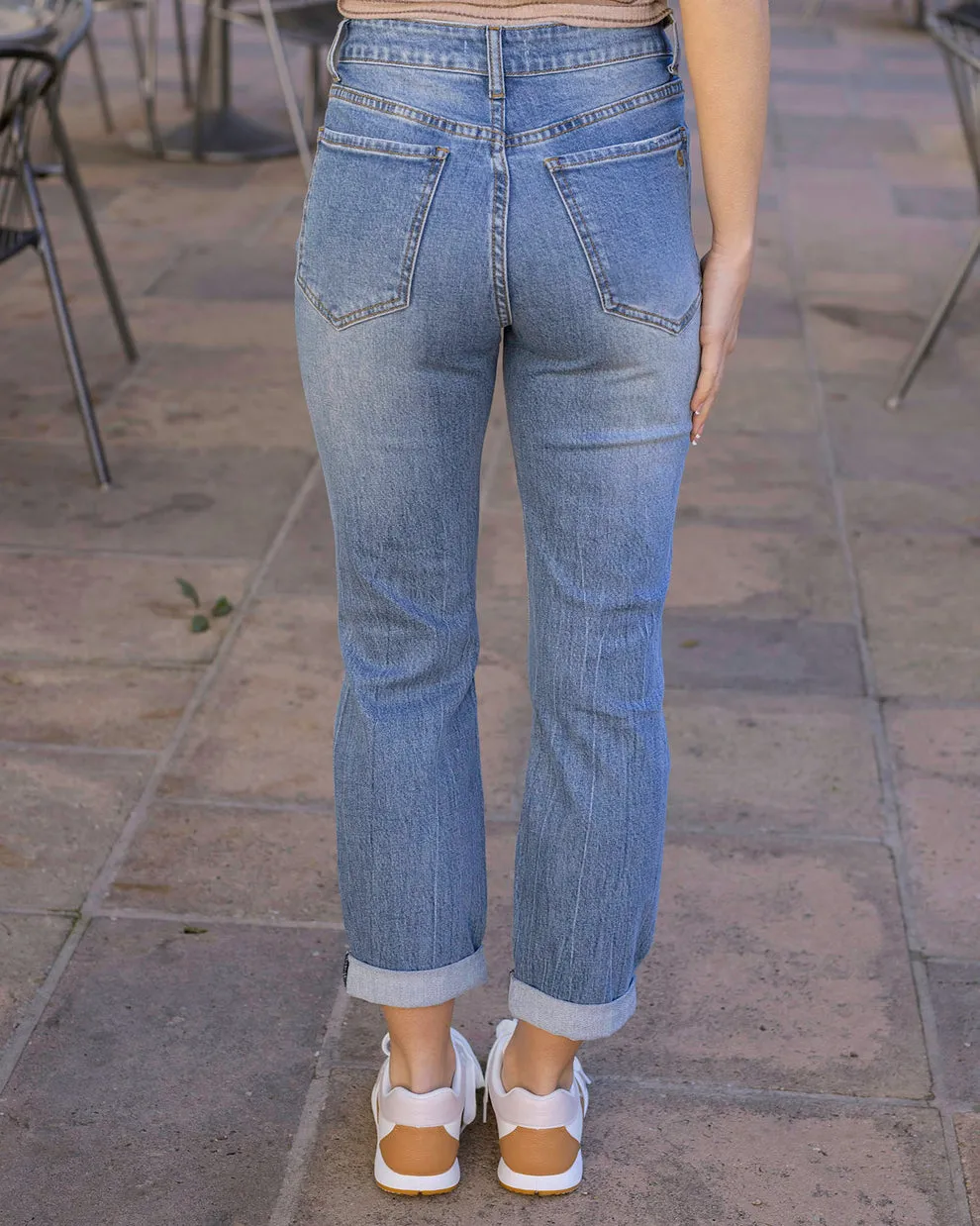 Grace & Lace High-Rise Non-Distressed Girlfriend Jeans - Mid-Wash