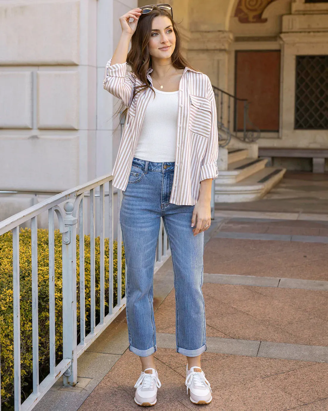 Grace & Lace High-Rise Non-Distressed Girlfriend Jeans - Mid-Wash
