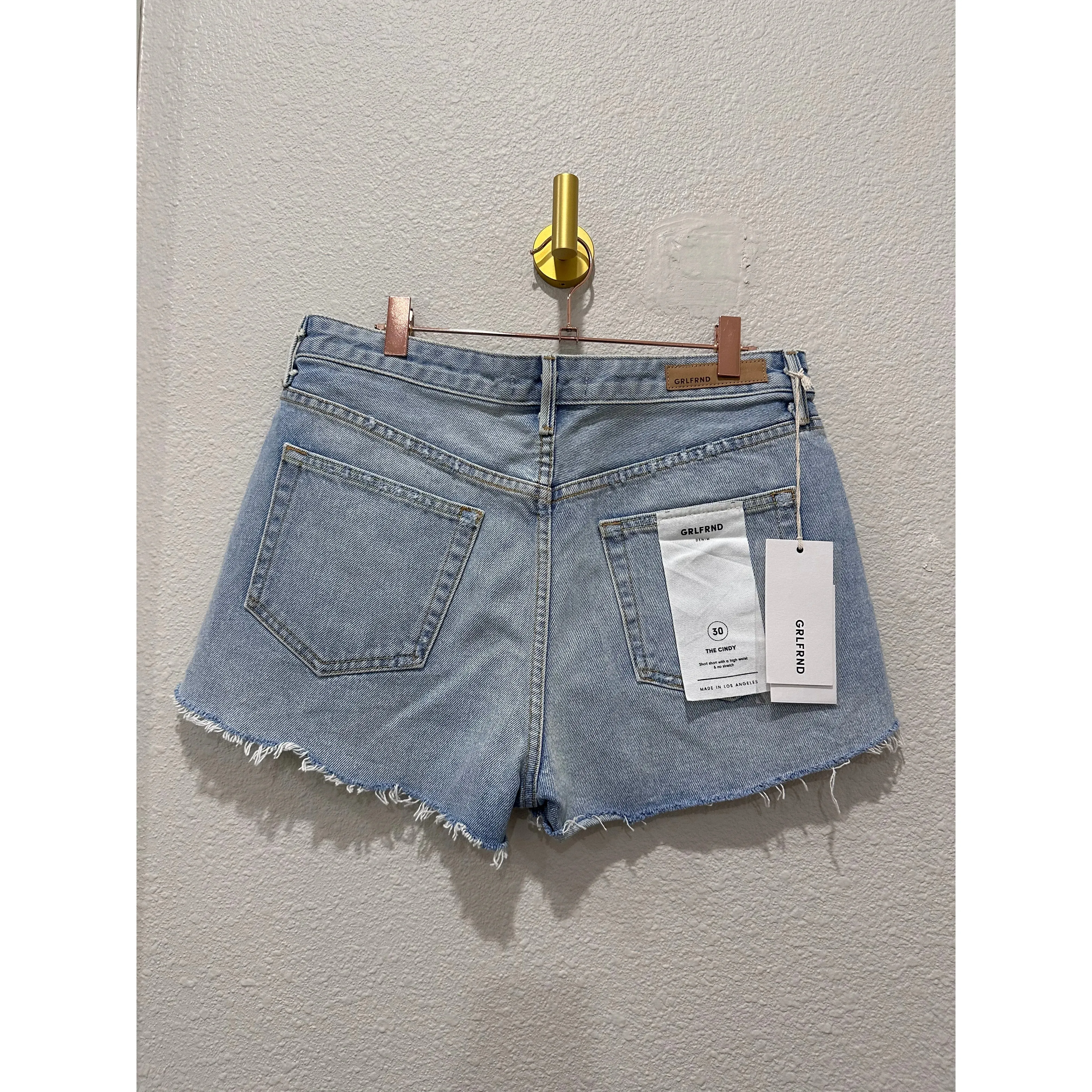 GRLFRND Cindy Distressed High Waist Ligh Wash Denim Shorts