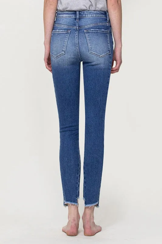 High Rise Ankle Skinny with Uneven Hem Detail - Flying Monkey