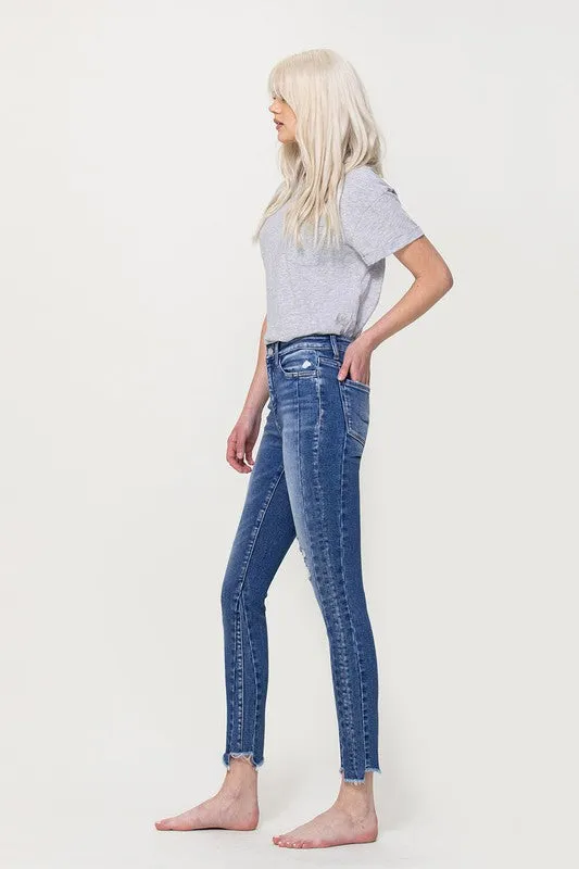 High Rise Ankle Skinny with Uneven Hem Detail - Flying Monkey