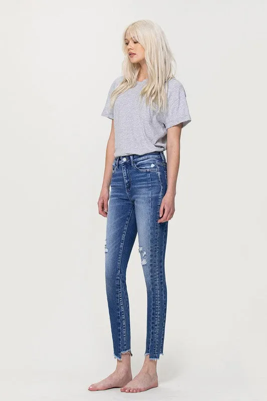 High Rise Ankle Skinny with Uneven Hem Detail - Flying Monkey